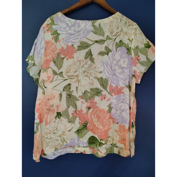 Joie Women Top Floral Multicolor Linen Comfy Summer Casual Nautical Plus Sz 1X - Picture 6 of 6